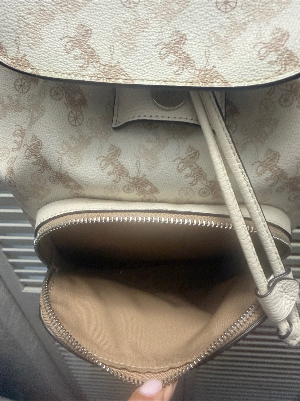 Coach Signature Print Cream Backpack - Picture 2 of 8